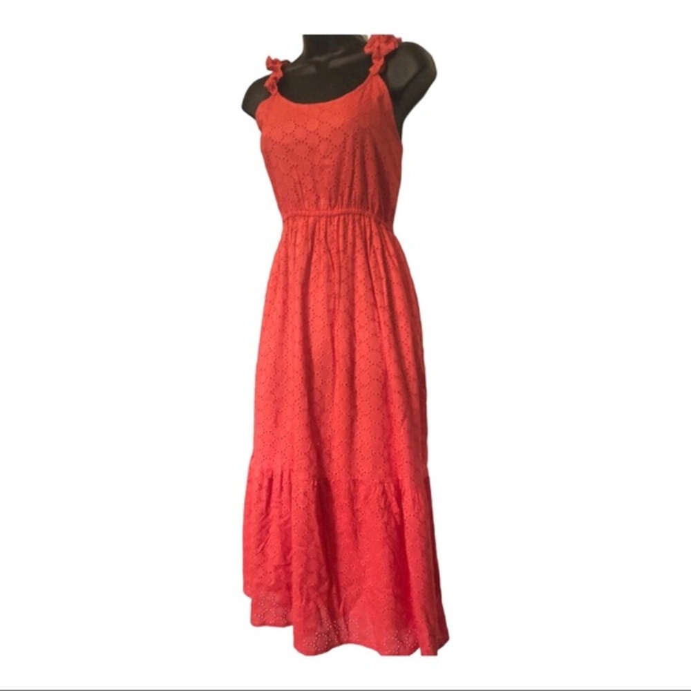Jessica Simpson red ruffle strap tiered eyelet lace dress size small new